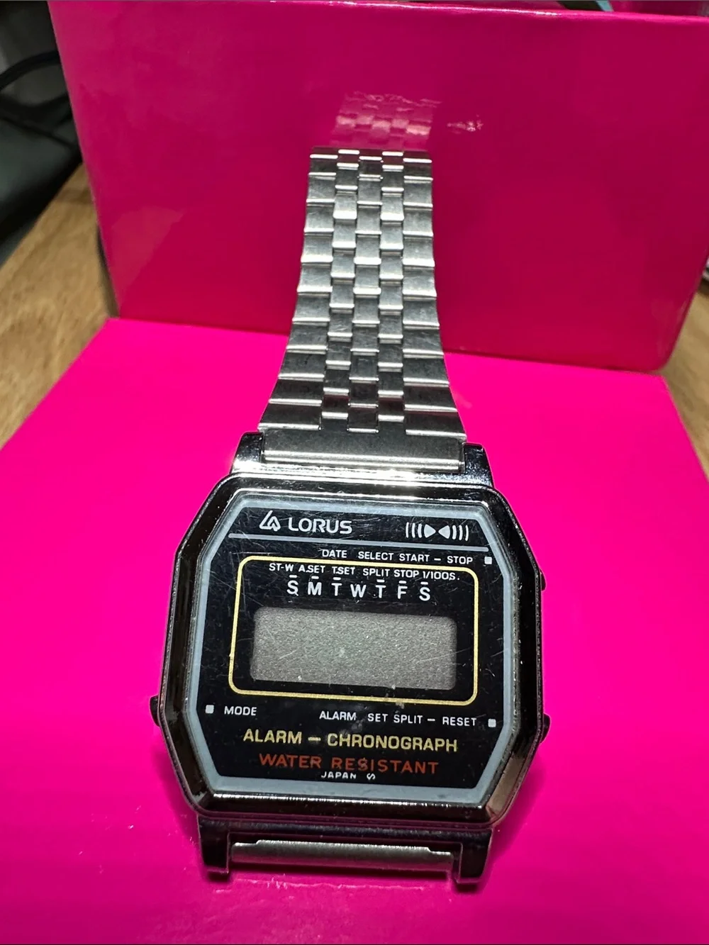 Lorus Black and Silver Digital Alarm Chronograph Watch